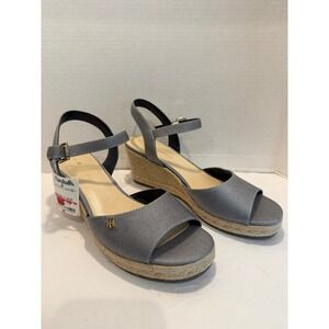 Tommy Hilfiger Womens Navy Striped Espadrille Wedge Sandals Ankle Strap Size 10M